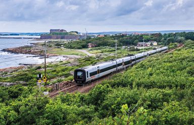 Öresund train with Varberg in the background