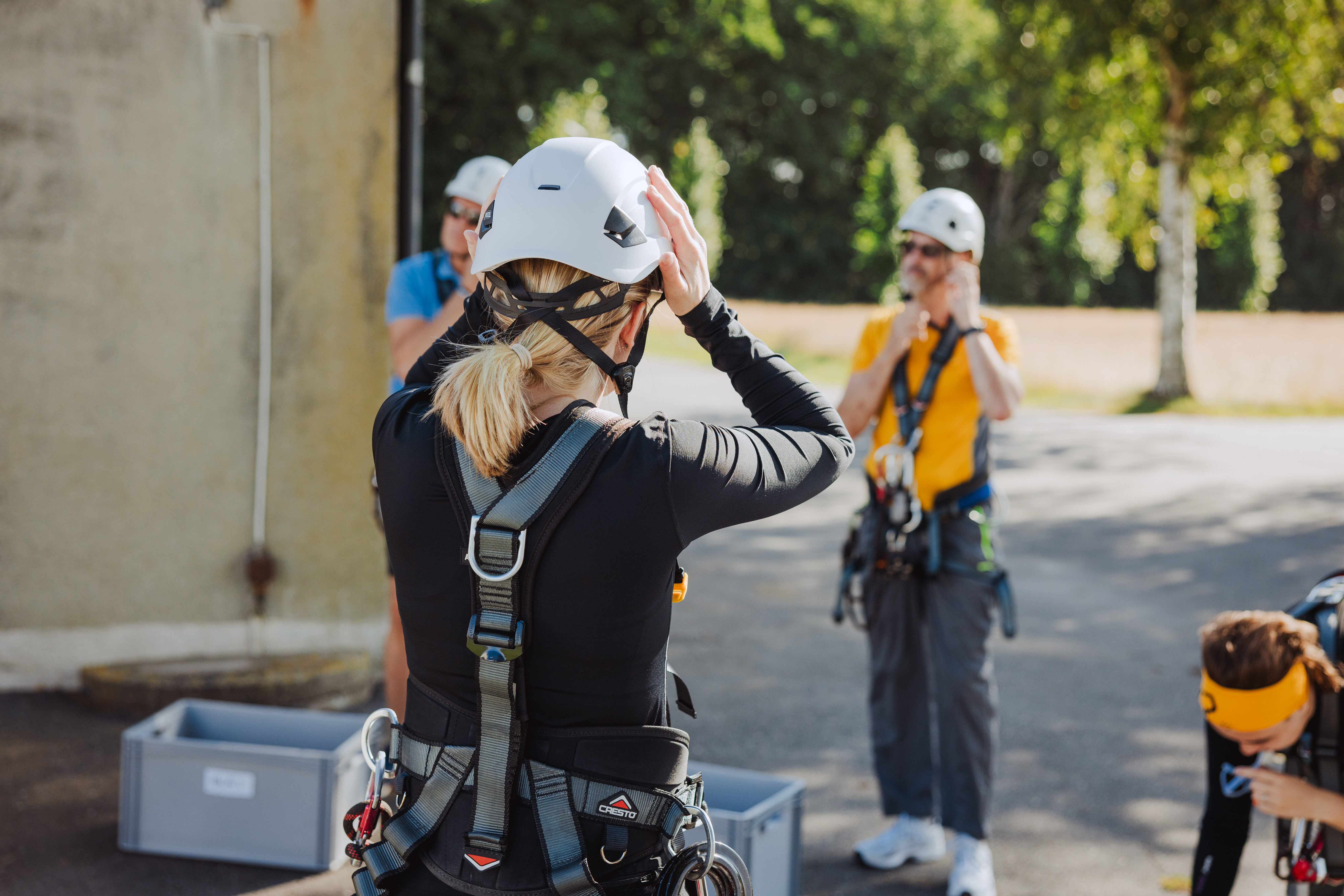 Climbers preparing to climb Grimeton antenna